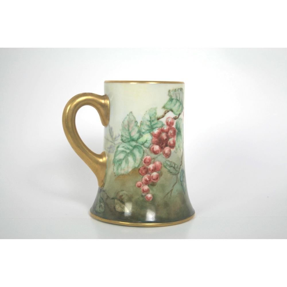 Antique Belleek Tankard Mug Stein CAC Painted with Grapes/Leaves Gold Gilding - Picture 4 of 9